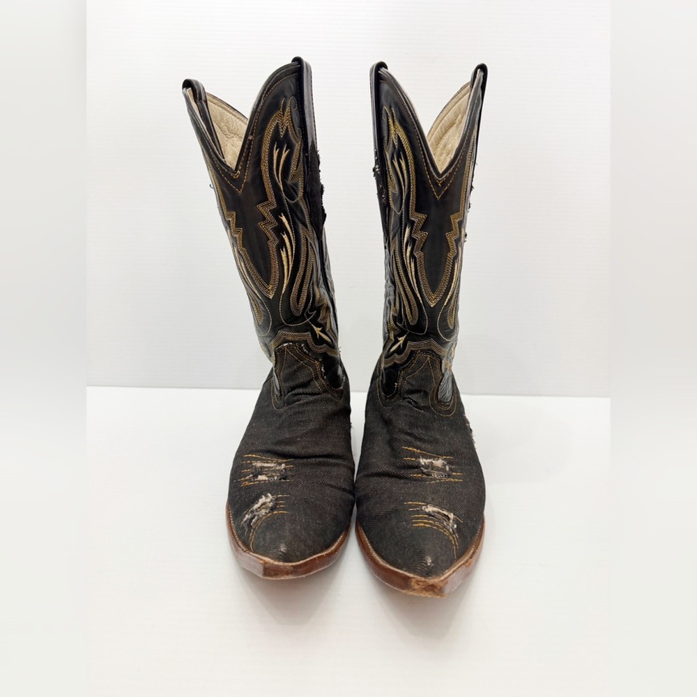 White Diamonds Denim Distressed Western Boots - 7 - Picture 3 of 13